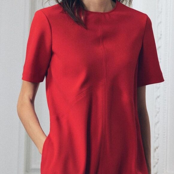 NWT Zara Front Slit Midi Dress in Bold Red, Size Medium - Picture 2 of 12